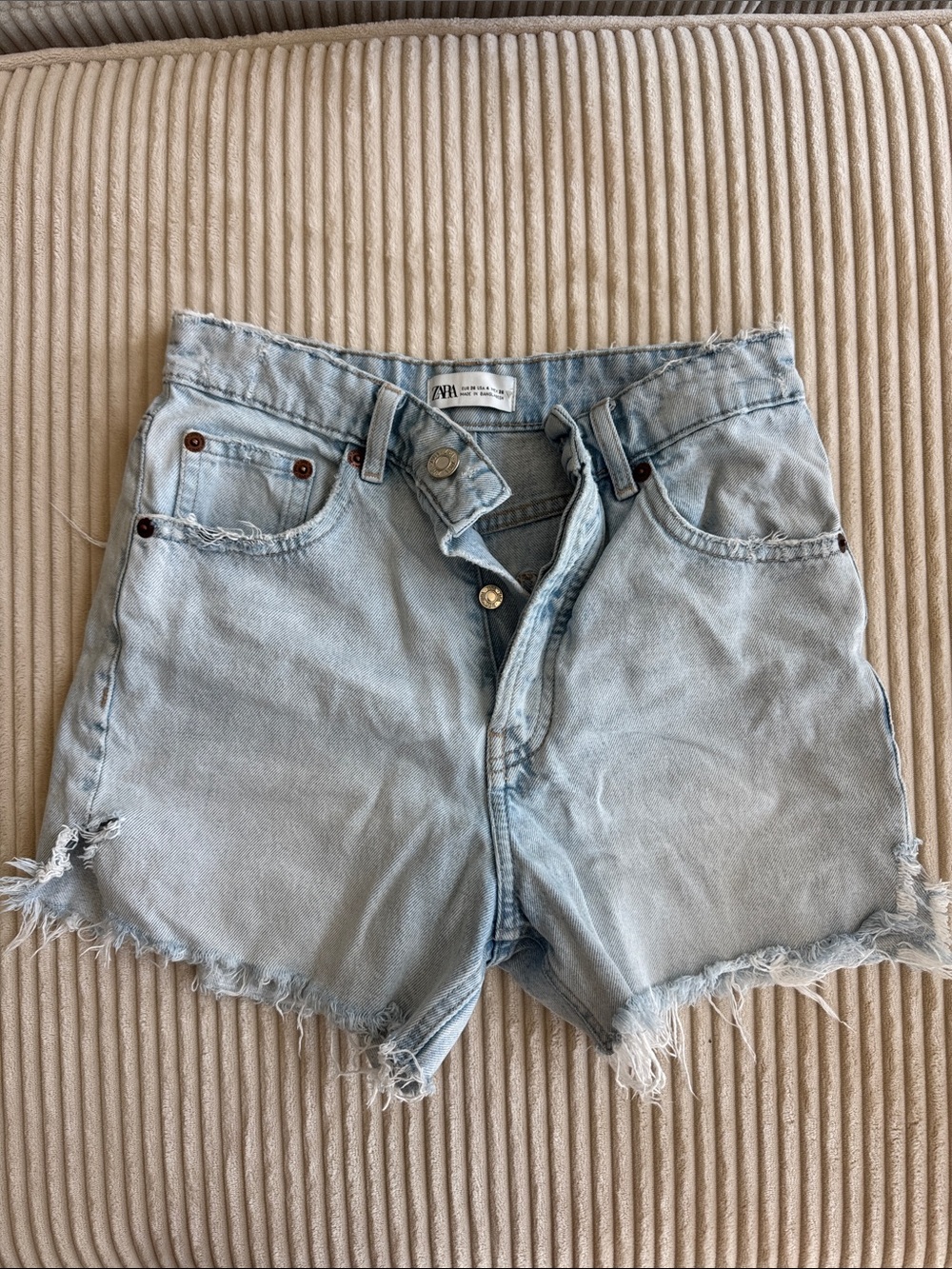 Zara Pale Blue Frayed Hem Denim Shorts